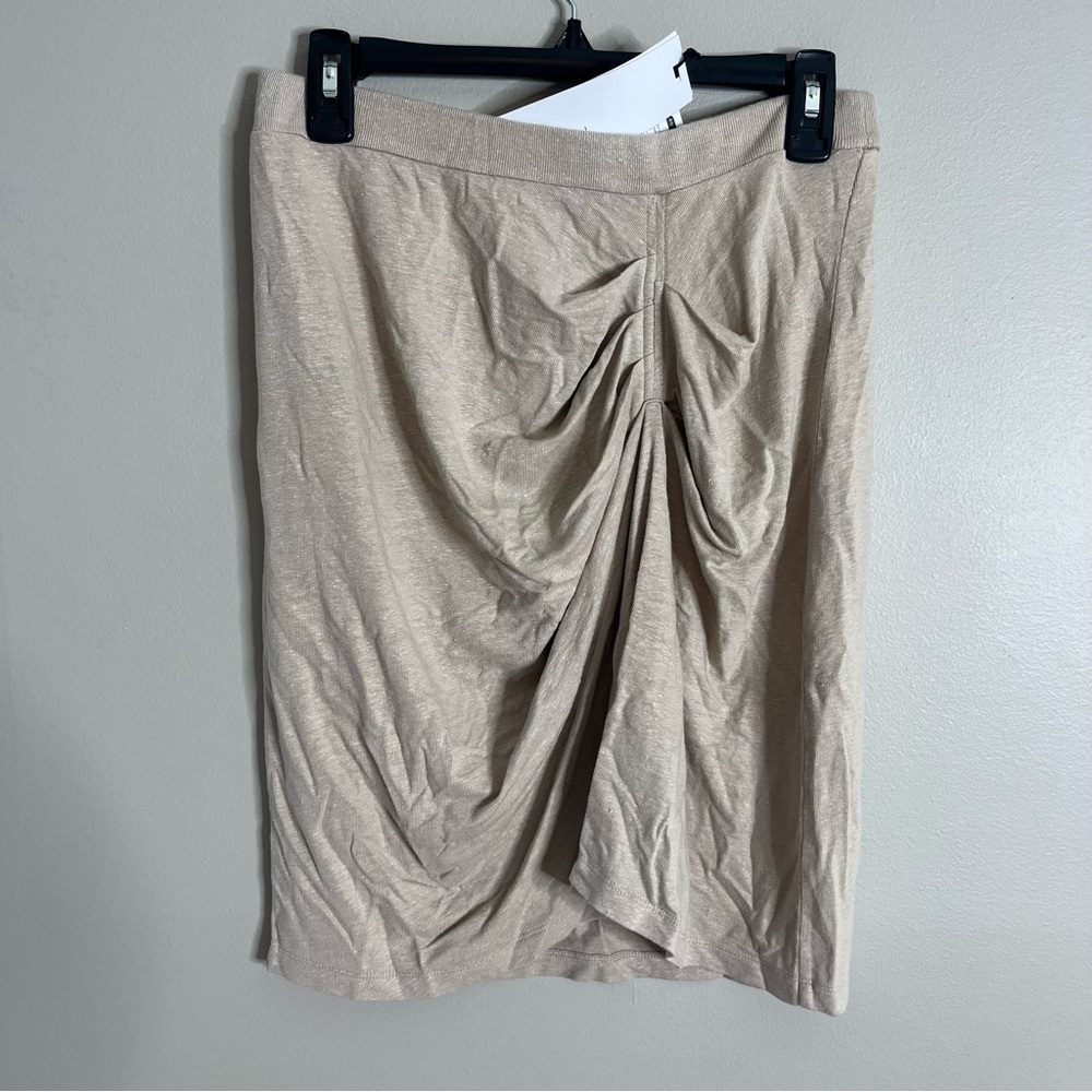 IRO SIze Large NEW Gathered Tan Beige Linen Stretch Straight Skirt
